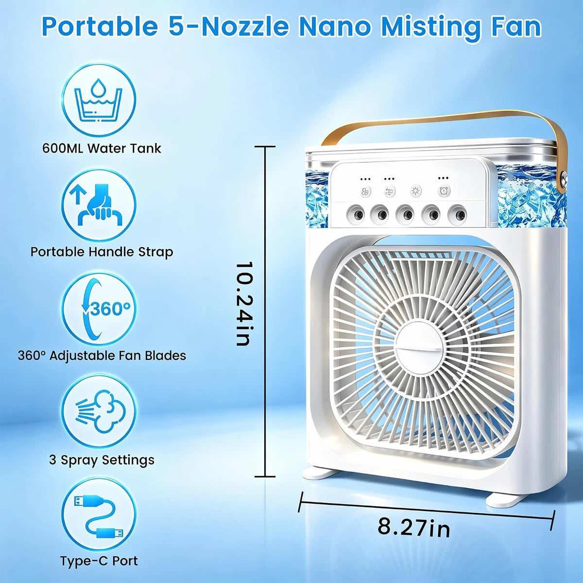 Three-in-one Fan Air Conditioner Mini Portable Spray Fans Rechargeable Home Mist Electric Outdoor Desk Handy Humidifier Cooling
