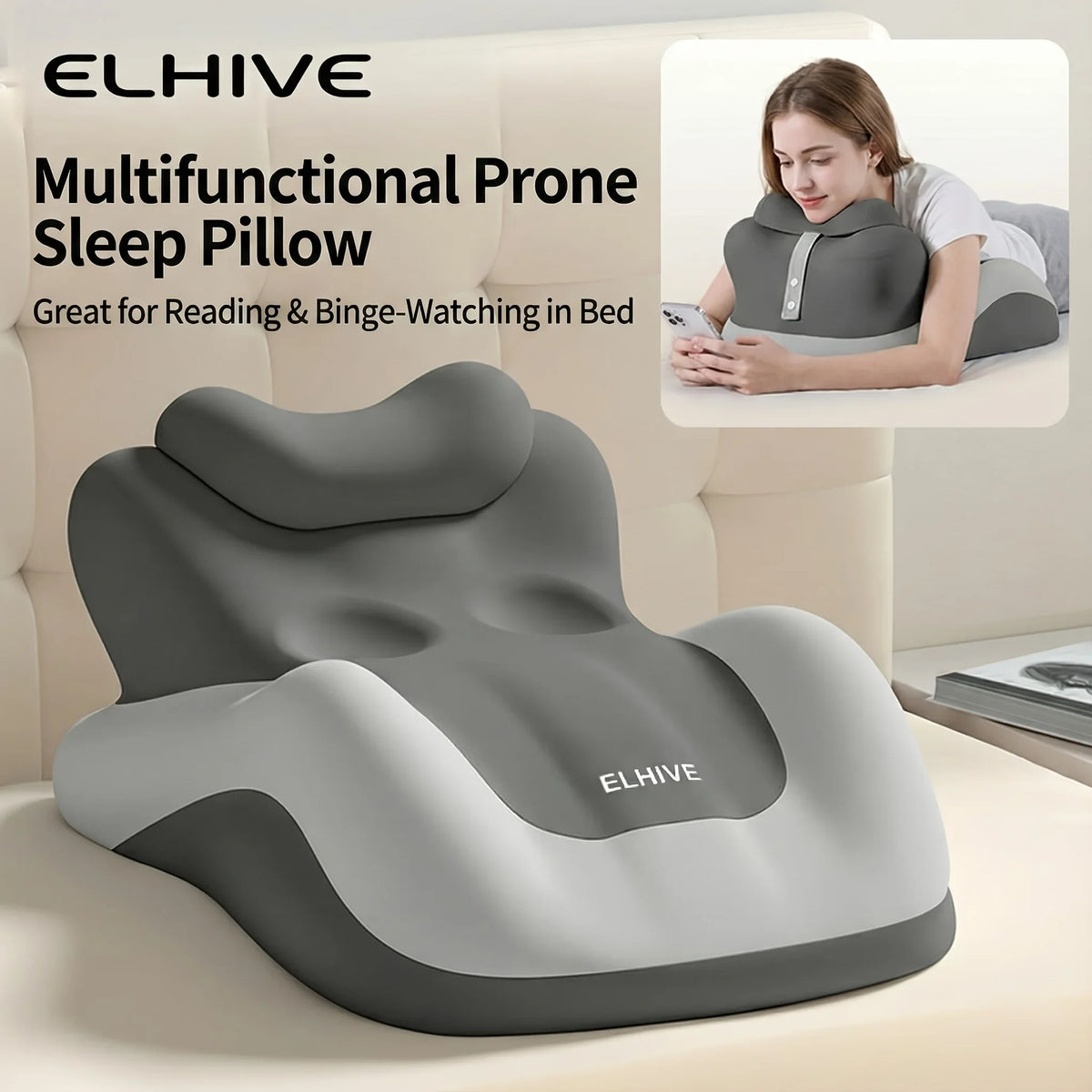Adjustable Wedge Pillow, Ergonomic Prone Cushion Designed for Comfortable Phone Use And Gaming in Bed. Contoured Support