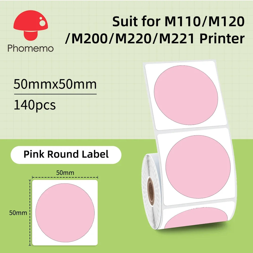 Label Sticker for Phomemo M110 M220 M221 M120 Mini Portable Printer 20-50mm Thermal Label Printer Stickers Pocket Labeling Maker