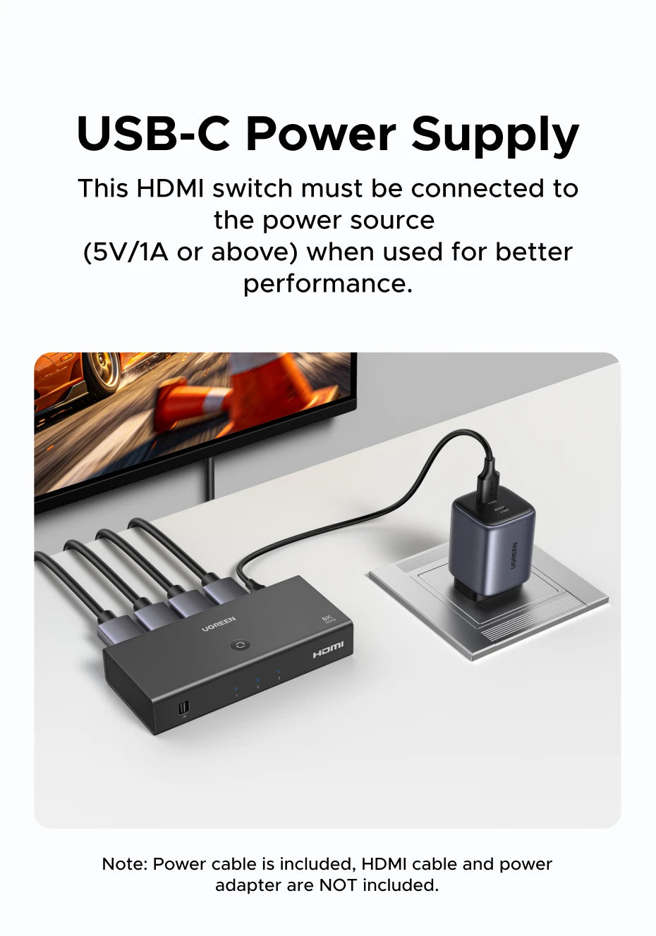 UGREEN HDMI 2.1 Switcher 8K 60Hz HDMI-compatible Switch 3 in 1 Out with Remote Control Converter For Xbox PS5 Monitors