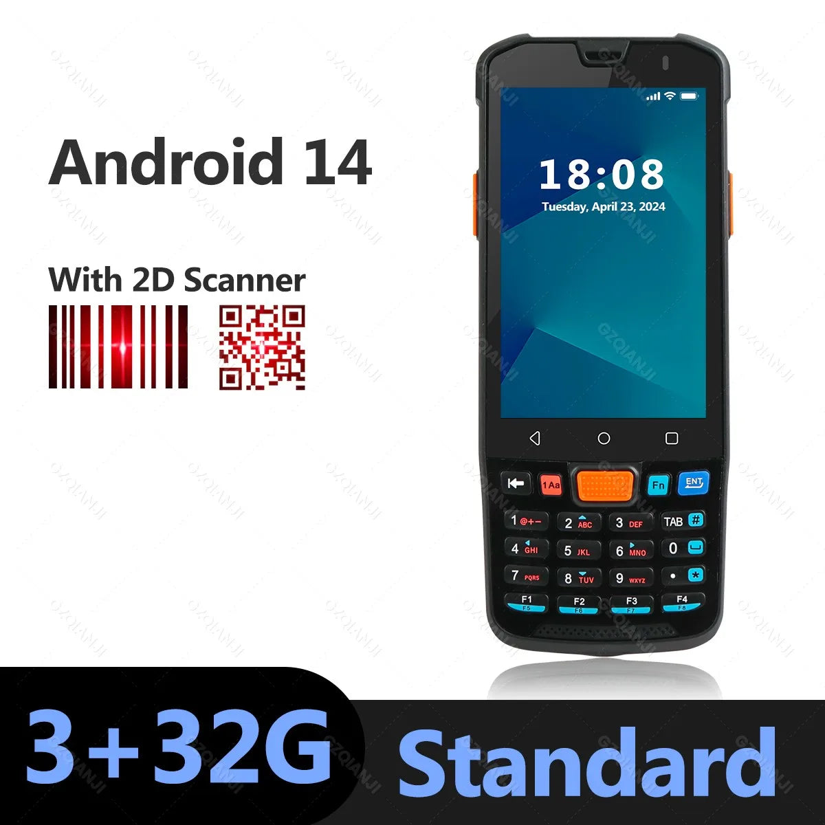 Android 14 Handheld PDA Portable Terminal 1D/2D Barcode Scanner Data Collector with NFC WIFI 4G 3+32GB Running Charger Station