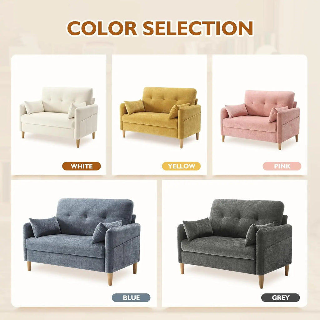 47" Chenille Loveseat with Pillow & Removable Cover for Small Space Bedroom Apartment Dorm Office, Customized