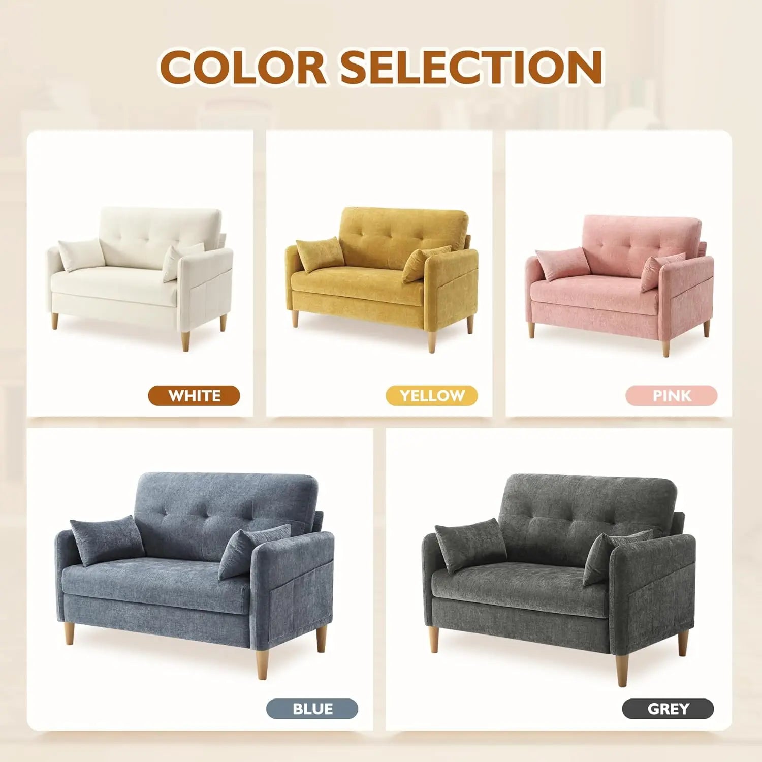 47" Chenille Loveseat with Pillow & Removable Cover for Small Space Bedroom Apartment Dorm Office, Customized