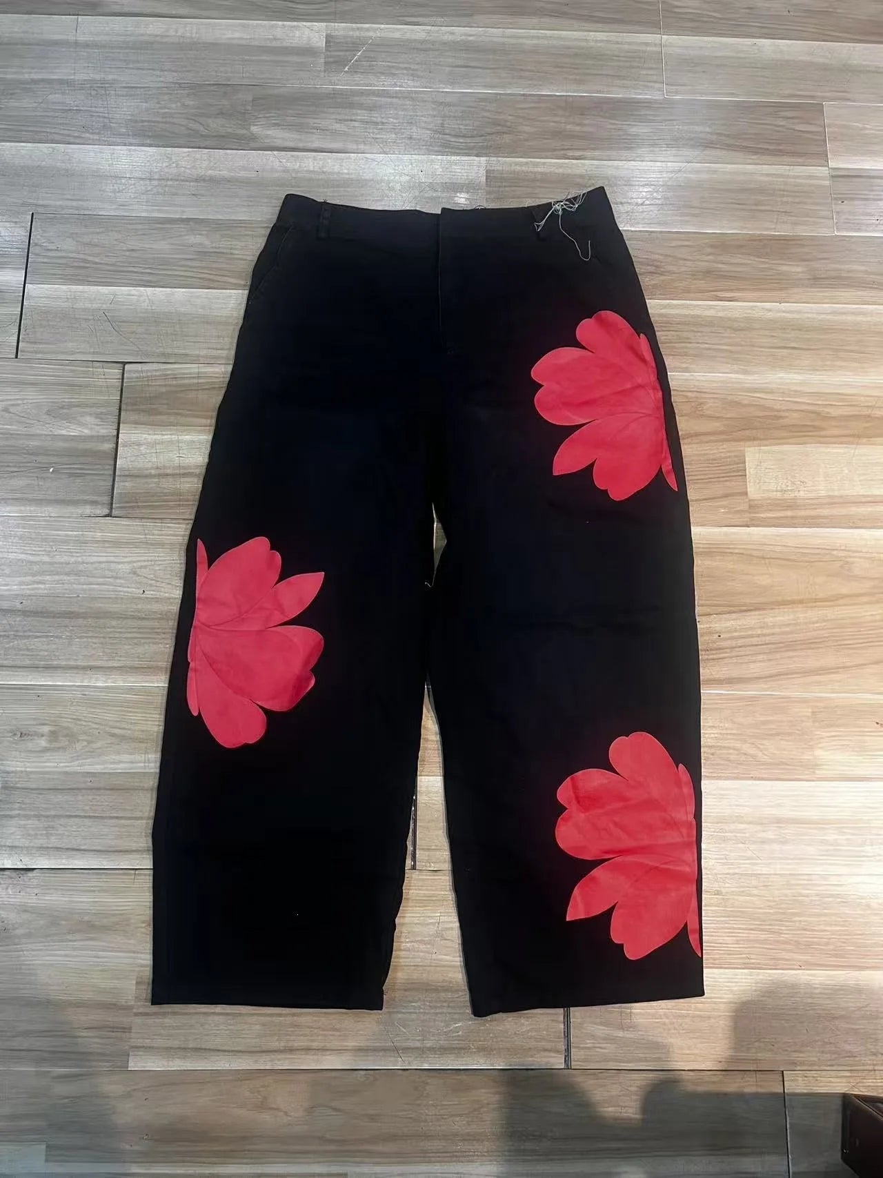 2026 New Fashion Floral Print Wide Leg Jeans Casual Cotton Denim High Waist Nine-Pants Trendy Plus Size Trousers High Street