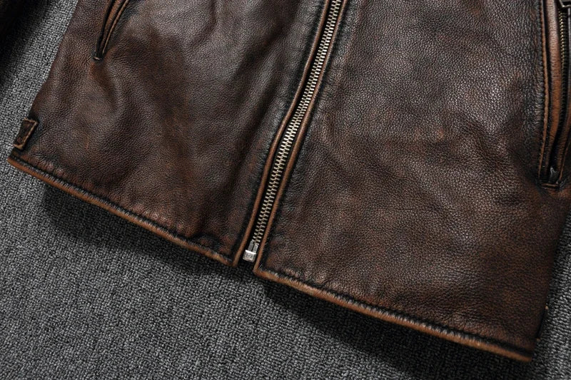 2025 New Leather Jacket Top Layer 100% Cowhide Leather Clothes Men's Stand Collar Motorcycle Clothes  Autumn Winter Plus Size