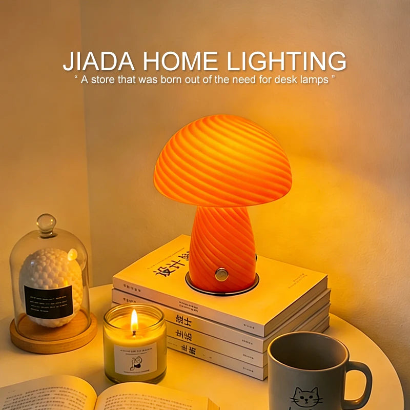 Forest Shade Glass Mushroom Table Lamp Nordic Bauhaus Ins Cream Style Girly Living Room Bedroom Bedside Ornament Ambient Night