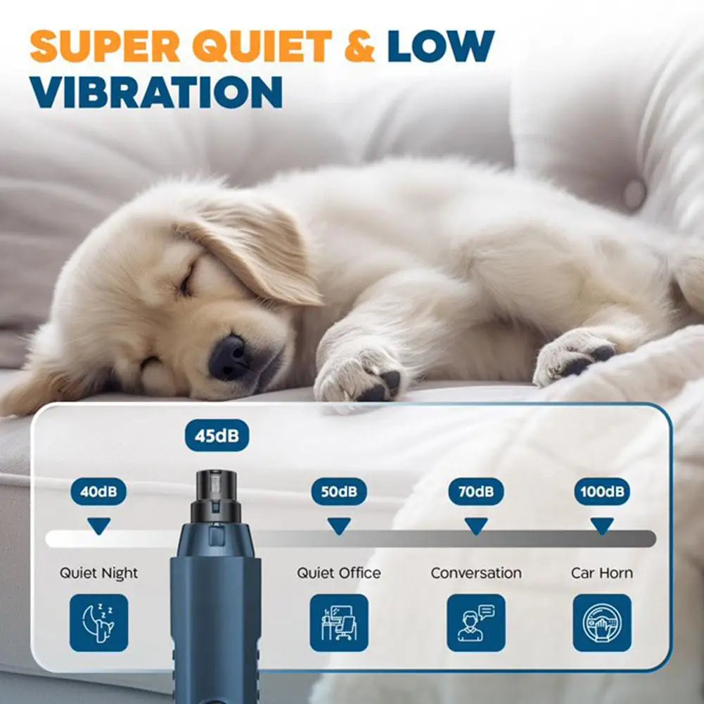 Electric Pet Nail Grinder 5 Speed, Low Noise, Rechargeable For Dogs & Cats, Professional Pet Nail Trimmer Grooming Tool