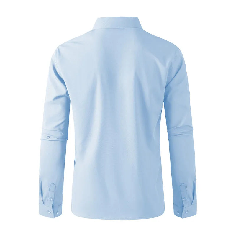 Men's Business Casual Long Sleeve Shirt Solid Color Wrinkle Resistant Comfortable All-Season Versatile Solid Color Top