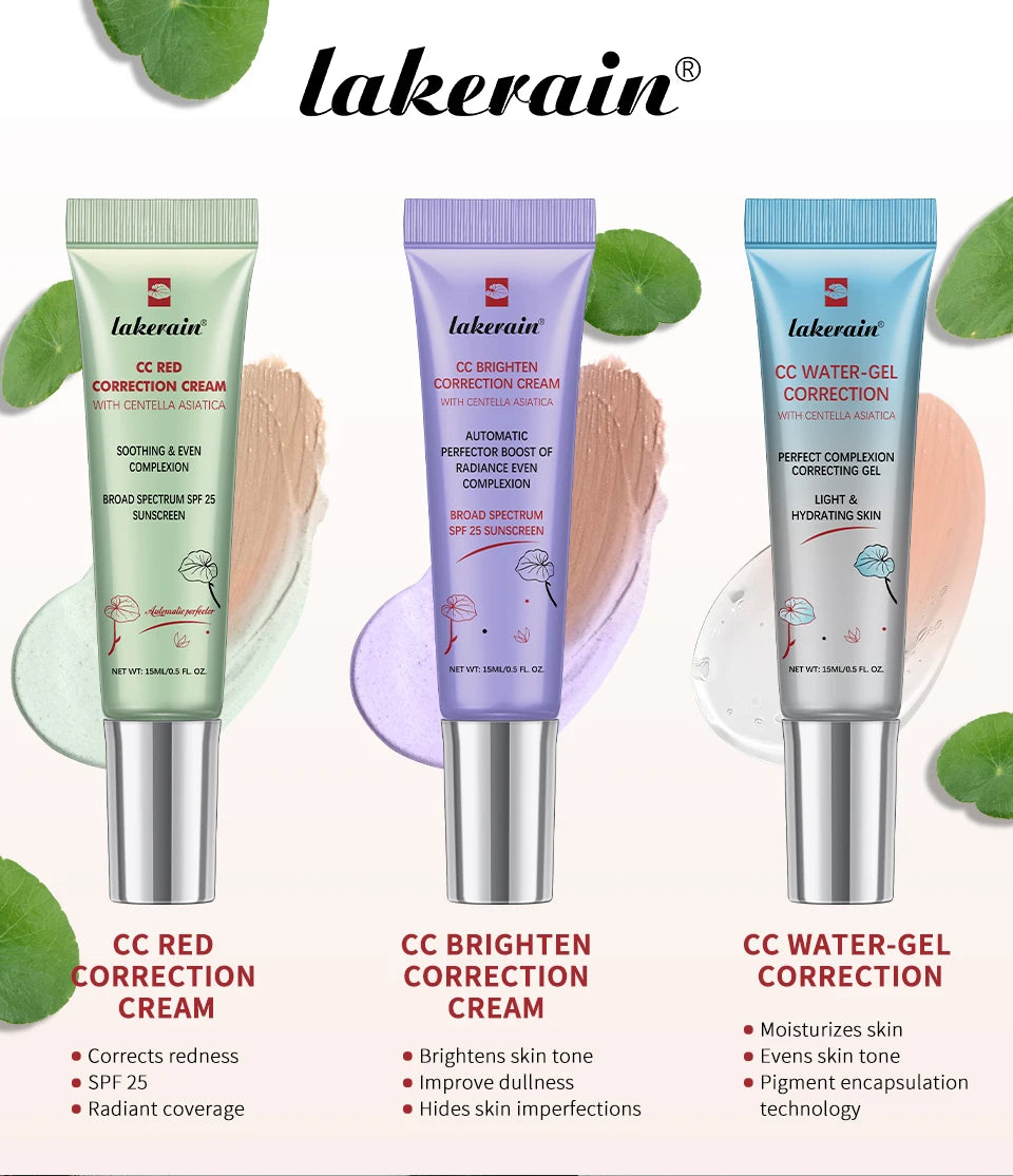 Lakerain CC Cream Color Changing Liquid Foundation High Coverage Even Skin Tone Moisturize Foundation Primer Korean Makeup
