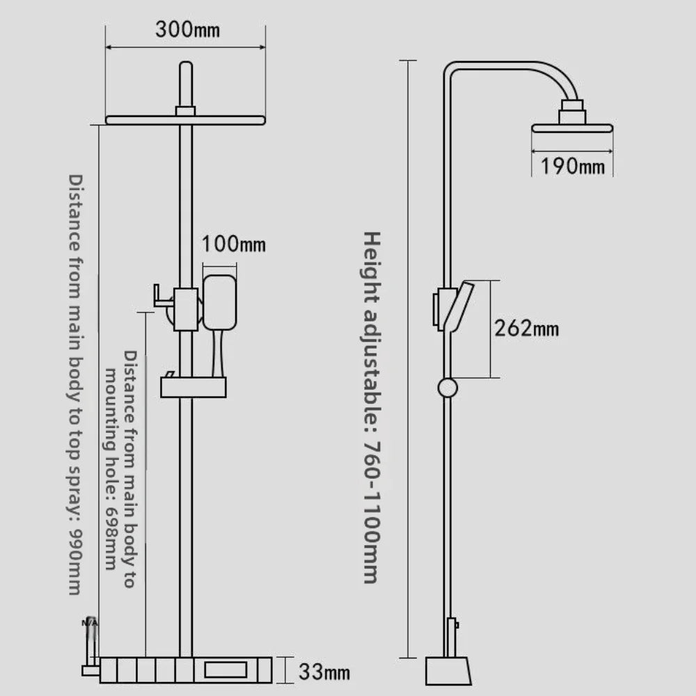Grey Shower System Intelligent Piano Button Digital Shower Faucet Set Temperature Display High Pressure Rainfall Shower Set