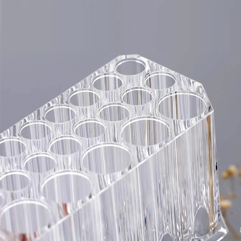 26 Holes Acrylic Makeup Brushes Holder Desktop Lipstick Organizer Eyeliner Cosmetics Pen Storage Rack Transparent Showing Shelf