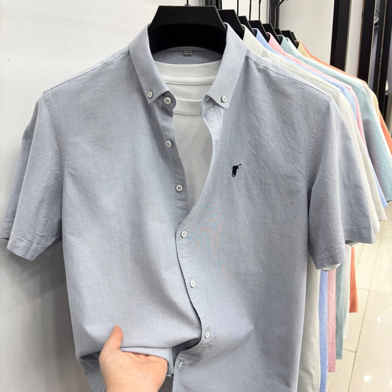 100% cotton short sleeve shirt summer classic solid color luxury brand Paul embroidery fashion business golf casual men's wear