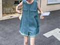 Denim Jumpsuit Women's Summer New Retro Casual Versatile Sleeveless Loose and Thin Jumpsuit Short Pants