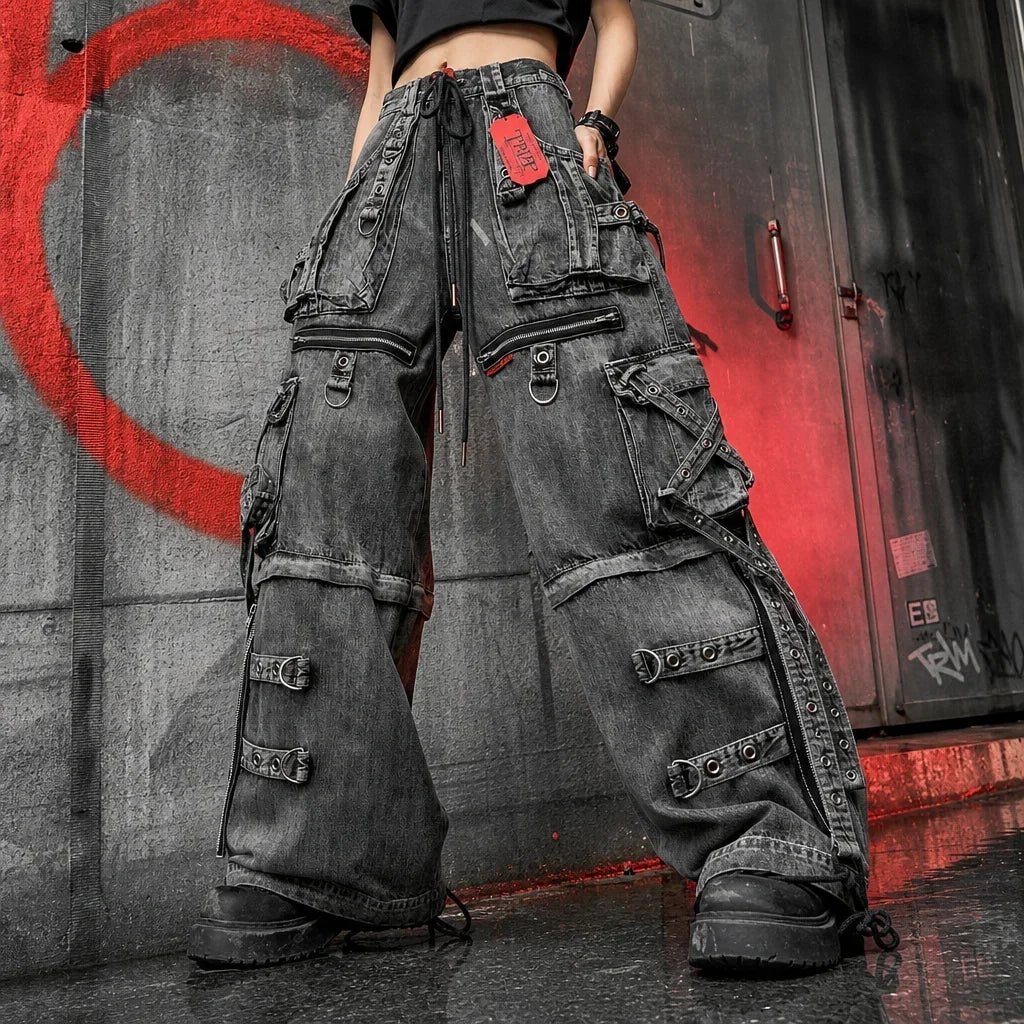 Hip Hop Complex Heavy Industry Workwear Jean Casual Denim Pants High Waist Straight Wide Leg Jeans Harajuku Y2k Men Women Jeans