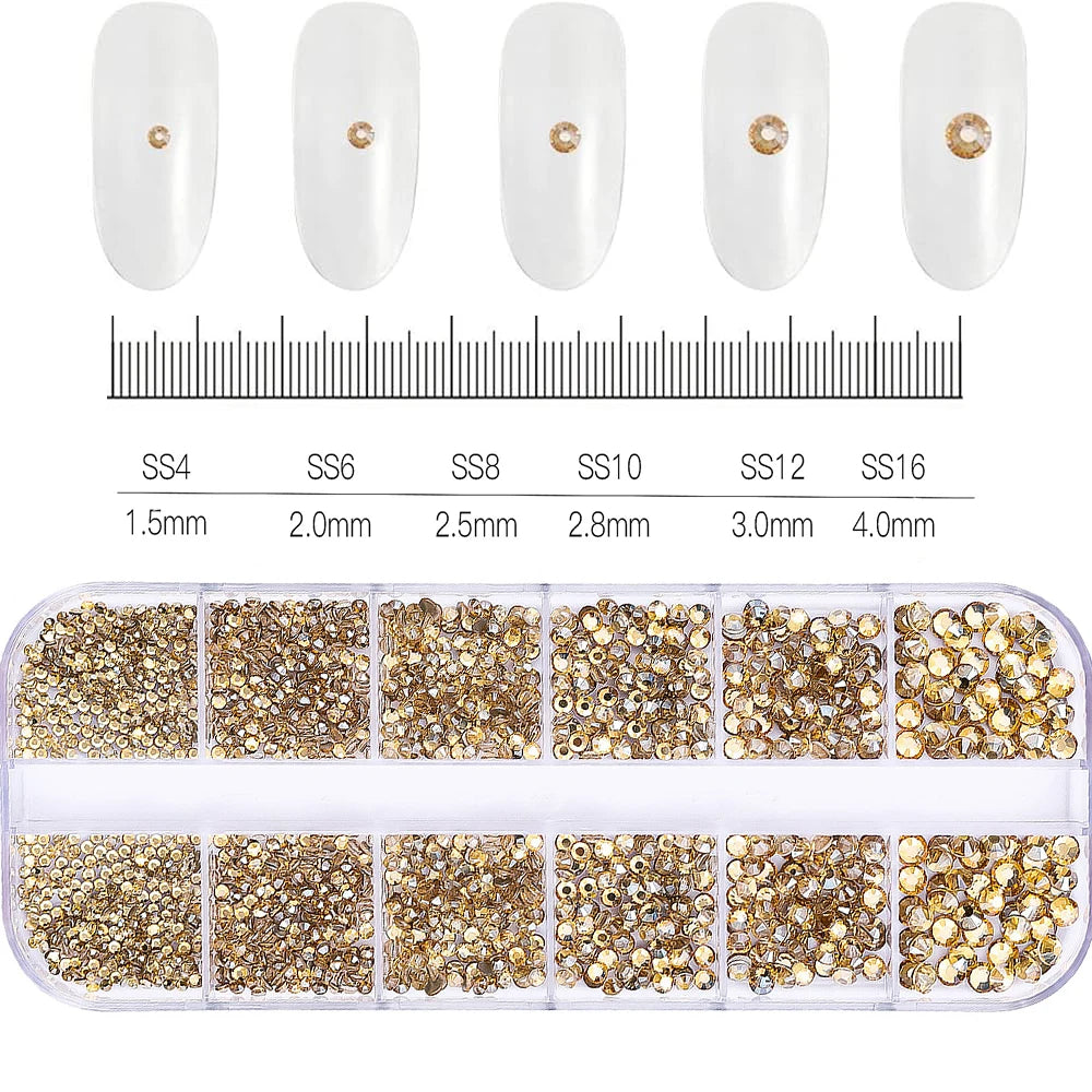 12Grid/1500PCS Shiny Crystal Nail Art Rhinestones SS4-16 Silver 3D Flatback Semicircler Nail Charms Gemstones for DIY Decoration