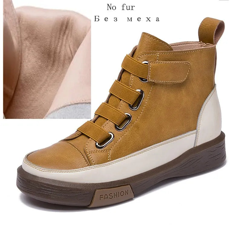 DIMANYU Ladies Shoes Sneakers Flat Fur Women Boots Winter Genuine Leather 2026 Retro Spring Ankle Boots For Women