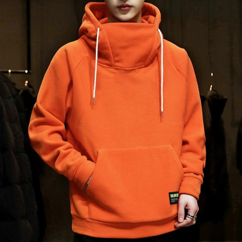 Men's Polar Fleece Sweatshirt Solid Color Street Style Autumn Winter Men Hood Sports Windproof Oversized High Collar Hoodie 5XL