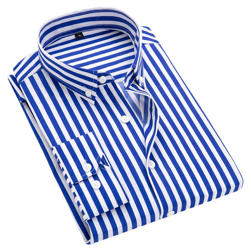 2026 Men's Classic Striped Shirt, Single-breasted Long-sleeved Shirts Autumn New Top Red Blue Black Slim Version Male Chemise