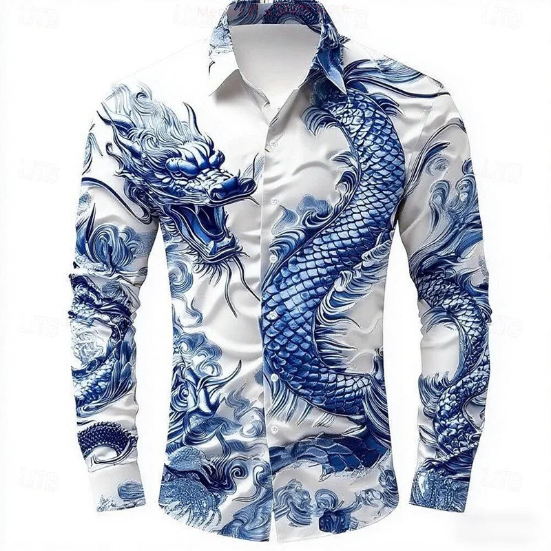 Men's Animal Dragon Shirt Button Long Sleeve Fashion Casual Shirt Vacation Everyday Street Summer Spring Lapel 3D Printed Shirt