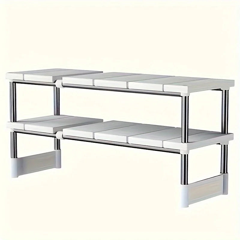 Adjustable Under-Sink Organizer - Stainless Steel Multi-Tier Space-Saving Storage Rack for Kitchen & Bathroom Cabinets