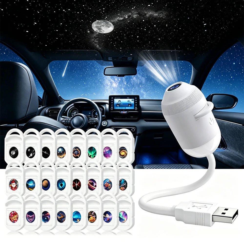 USB Car Interior Roof Star Galaxy Projection Ambient Lighting 360° Adjustable Starry Sky Ambient Projector Light Touch Control