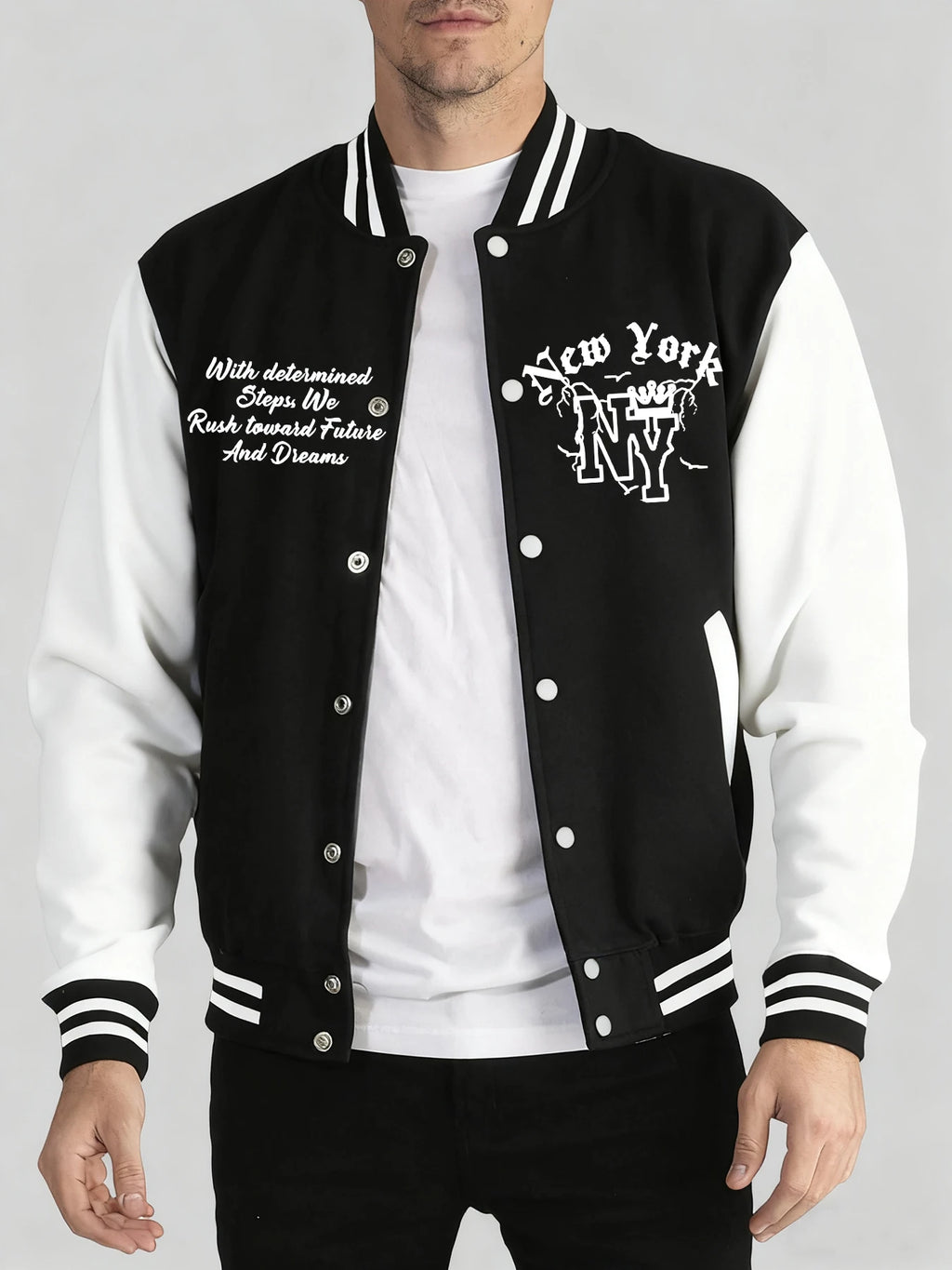 New York Art Letter Creative Printing Man Tops Basics Comfy Baseball Uniform Oversized High Street Menswear Autumn Winter Jacket