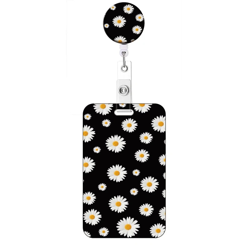Flower Retractable Buckle Card Holder Women Business Badge Case Reel Clip Girls Cardholders Doctors Nurses Hang Credential holde
