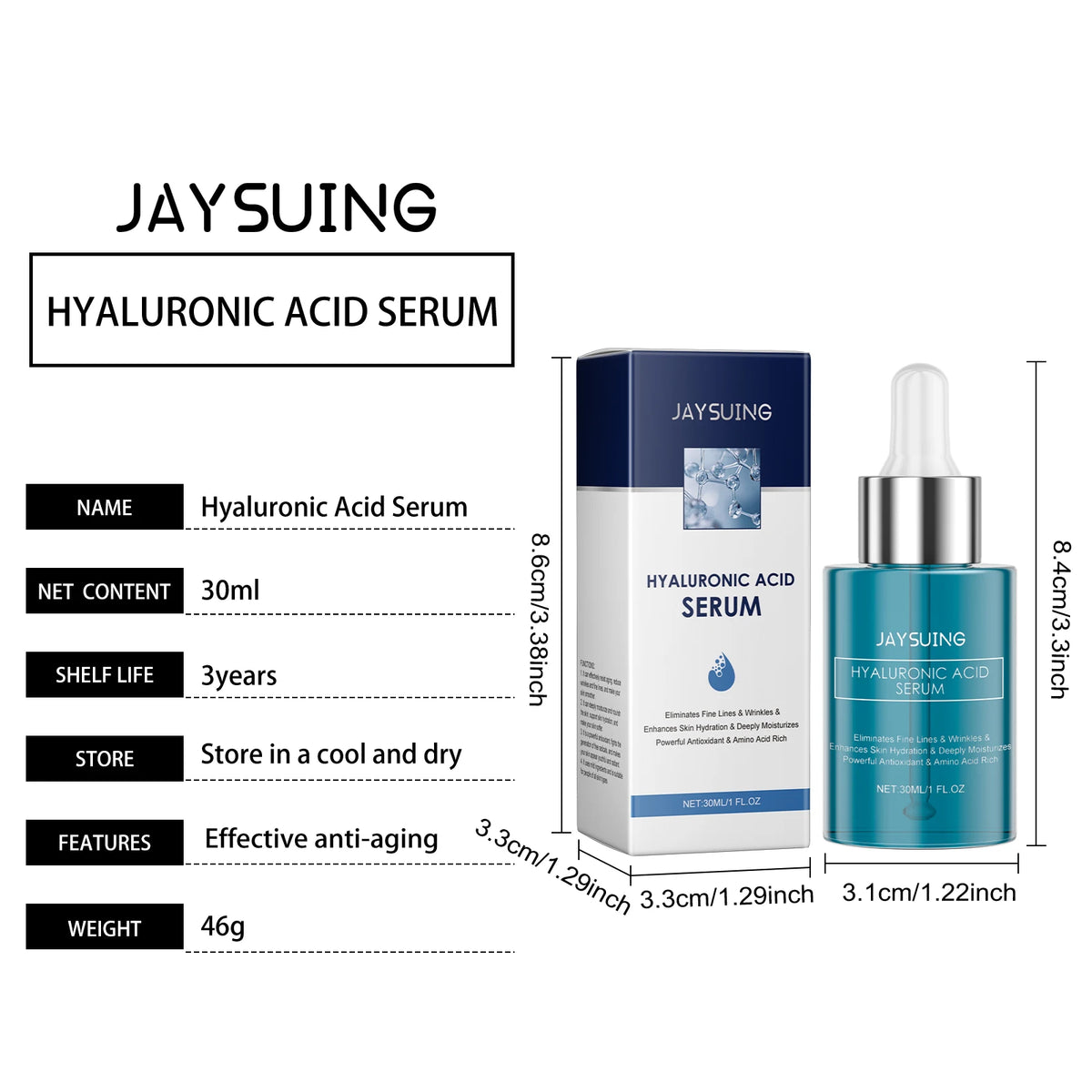 Hyaluronic Acid Antioxidant Facial Essence Smooth Nourish Skin Reduce Fine Lines Repair Cell Barriers Mild Moisturizing Serum