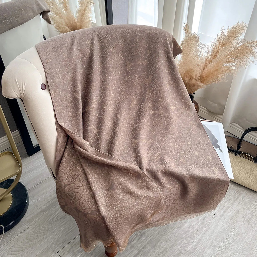 Women Exquisite Golden-Embroidered Hijab for Muslim Ladies Ideal for Spring Fall Sun-Protective Stylish Headwear Shawl Scraf
