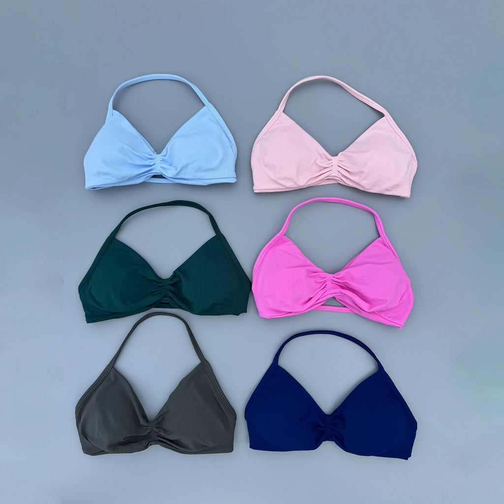 Sports Strappy Bra Yoga Underwear Women Gym Crop Top Running Exercise Backless Bra Support ActiveWear Fitness Workout Halter