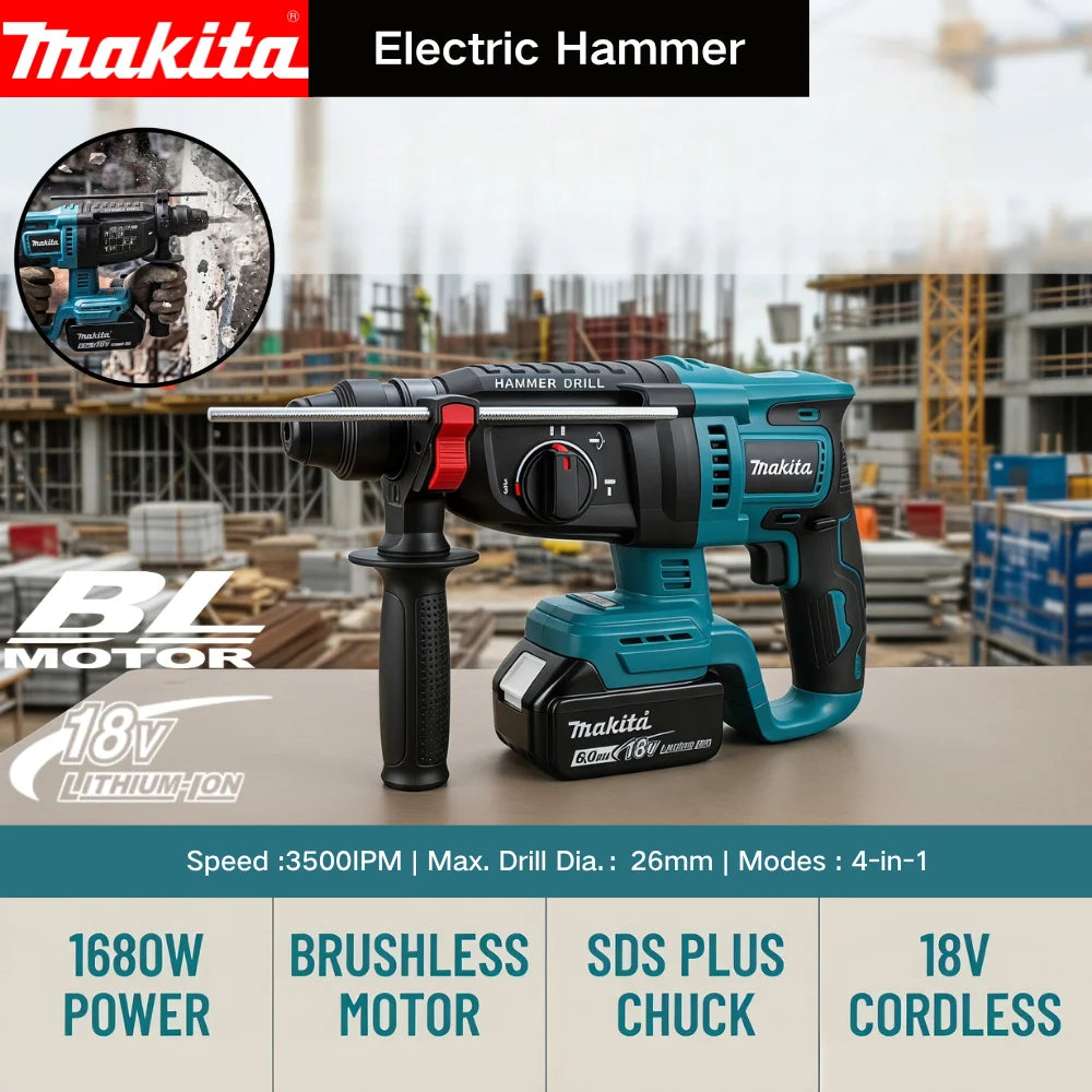 Original Makita DHR242 18V Rotary Hammer Low Vibration 13.5m/s² Comfortable Operation for Long Drilling Sessions