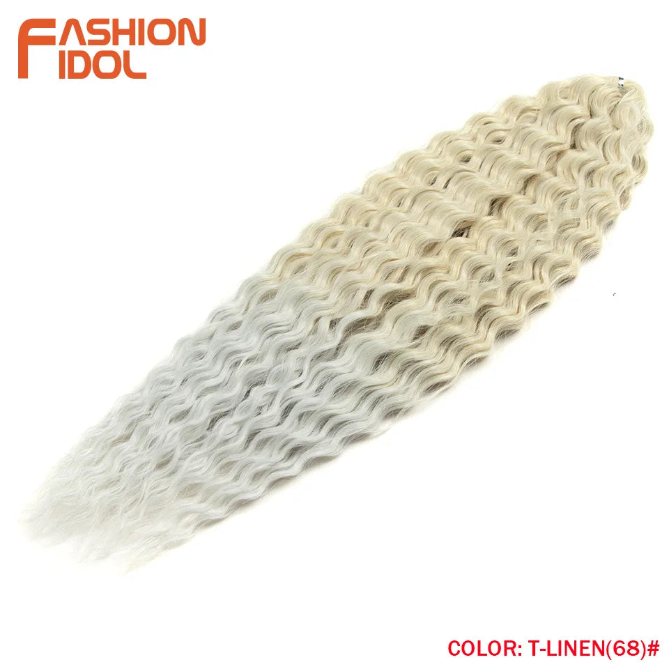 FASHION IDOL 24 Inch Ariel Hair Synthetic Crochet Curly Hair Water Wave Braid Hair Ombre Pink Deep Wave Braiding Hair Extensions