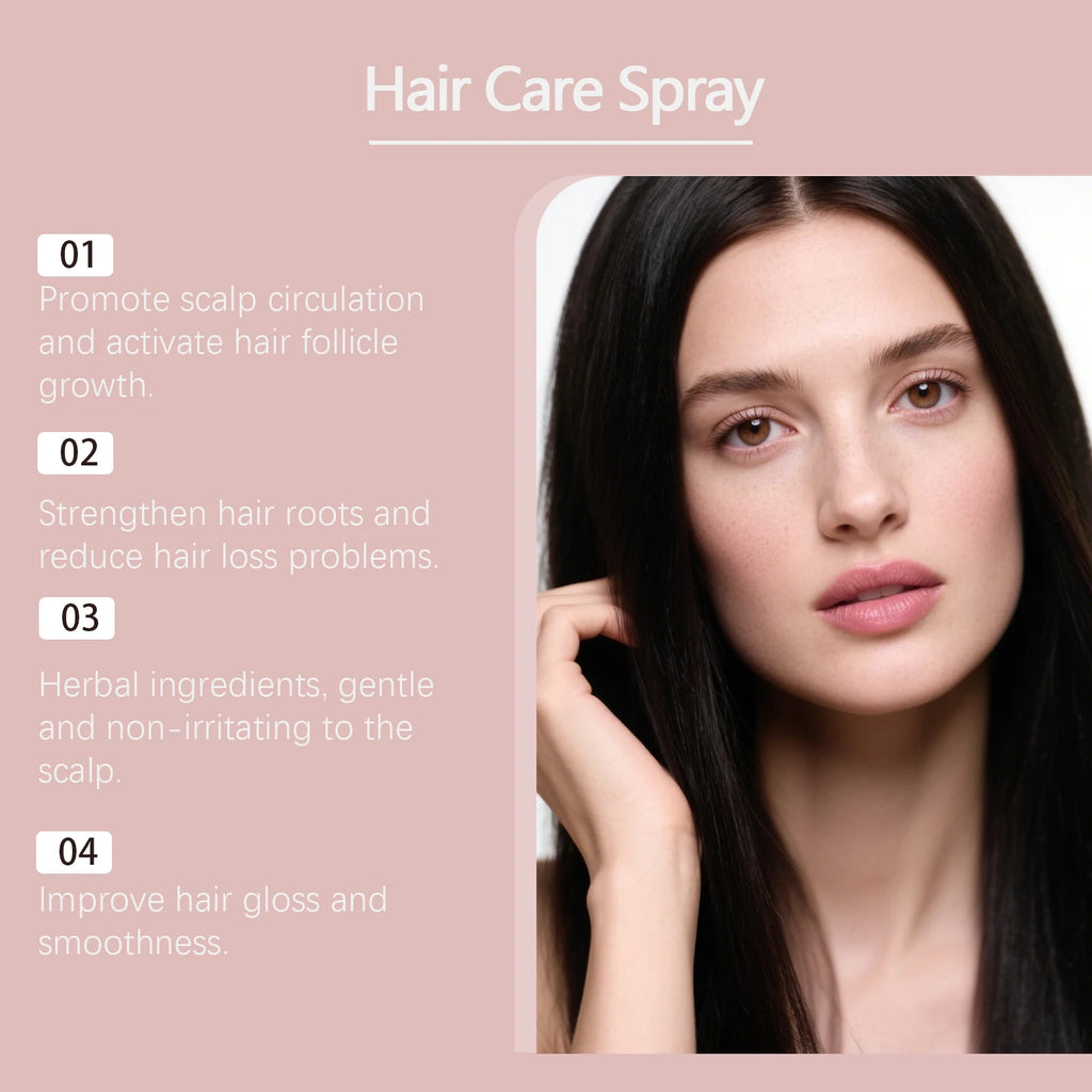 Hair care spray, gently nourishes the scalp, strengthens hair, adds shine, smoothness, and freshness, protects hair.