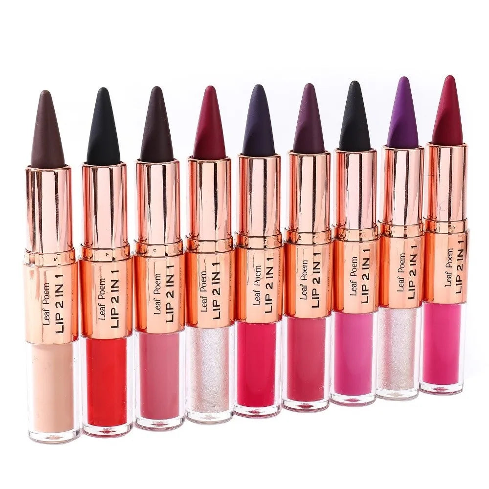 2 In1 Double Head Lip Liner Matte Finish Non Stick Waterproof Lip Contour Tapered Tip Long-Lasting Gradient Lipliner Pen