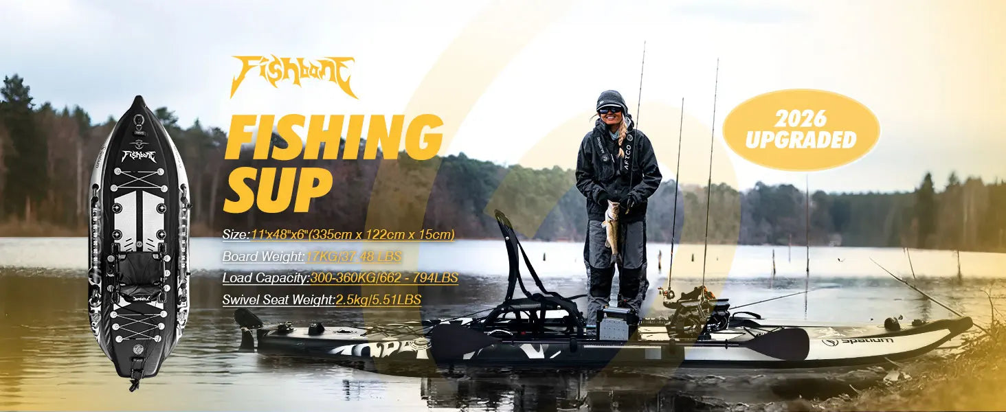 Spatium Fishing Kayak Fishing Paddle Board SUP Inflatable Stand Up Paddle Board 11'*48"*6", Fishing Boat with Swivel Seat