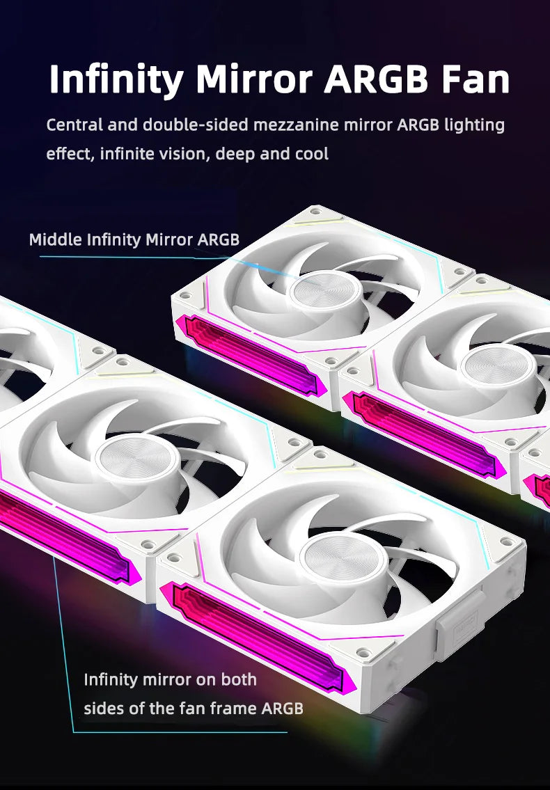 Coolcirc DL-2 Modular Wireless Splicing 120mm PC Case Cooling Fan ARGB Infinite Mirror Lighting Effect for Computer Water Cooler