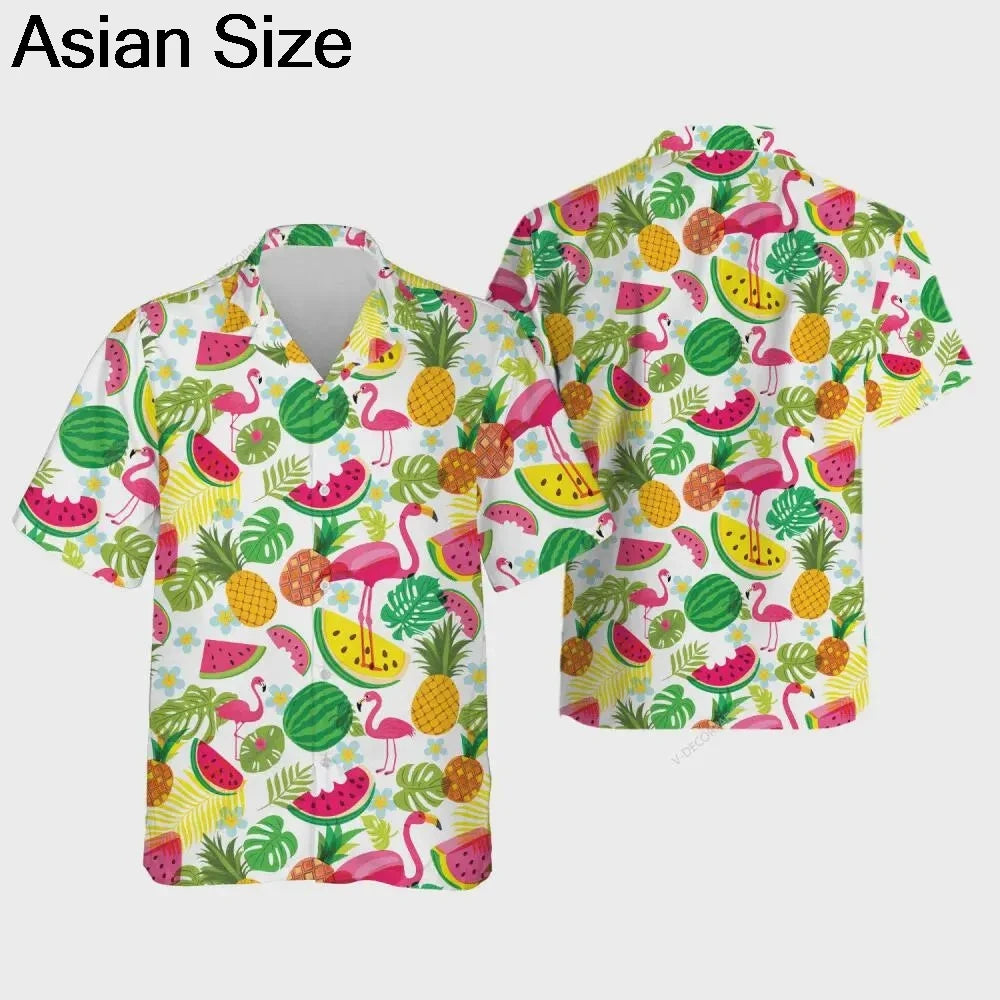 2025 Summer Popular Flamingo Skull  Print Hawaiian Shirts Men Women Comfortable Soft Short Sleeve Shirt Street Daily Trendy Tops