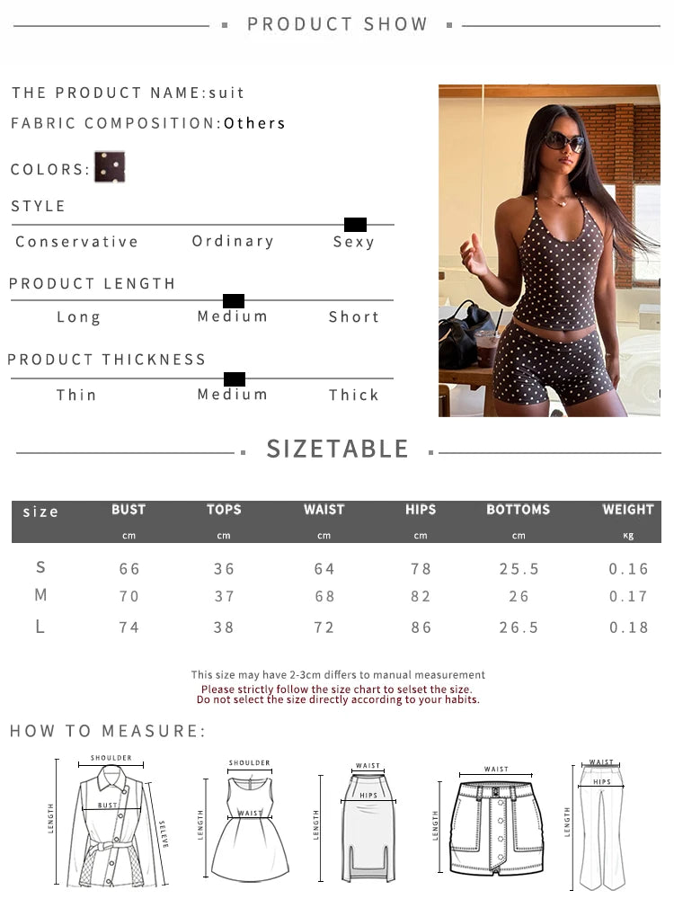 Weird Puss Polka Dot Print 2 Piece Set Women Trend Hottie Backless Halter Sleeveless Tank Top+Bike Short Fashion Street Clubwear