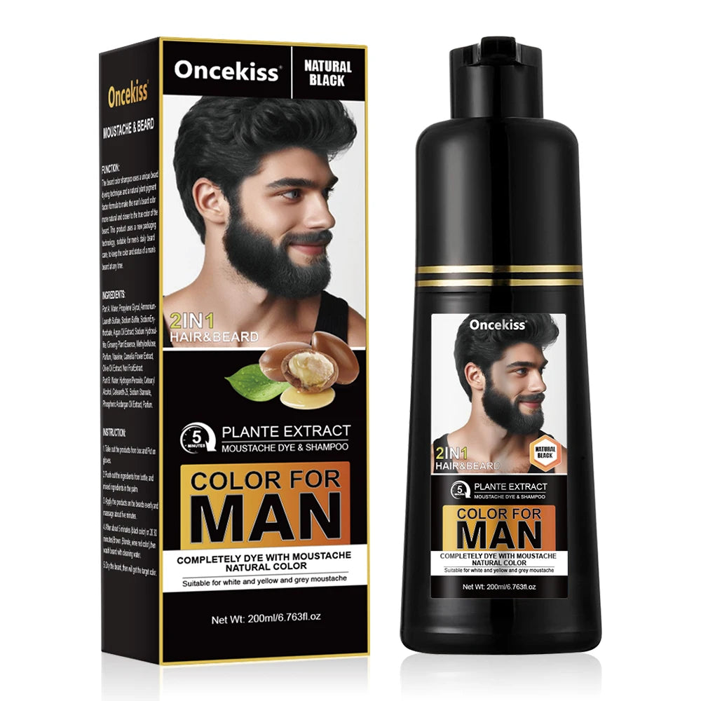 200ml Long-Lasting Natural Permanent Beard Dye Shampoo for Men, White and Gray Beard Hair,Beard Dye Shampoo for Men Natural Hair