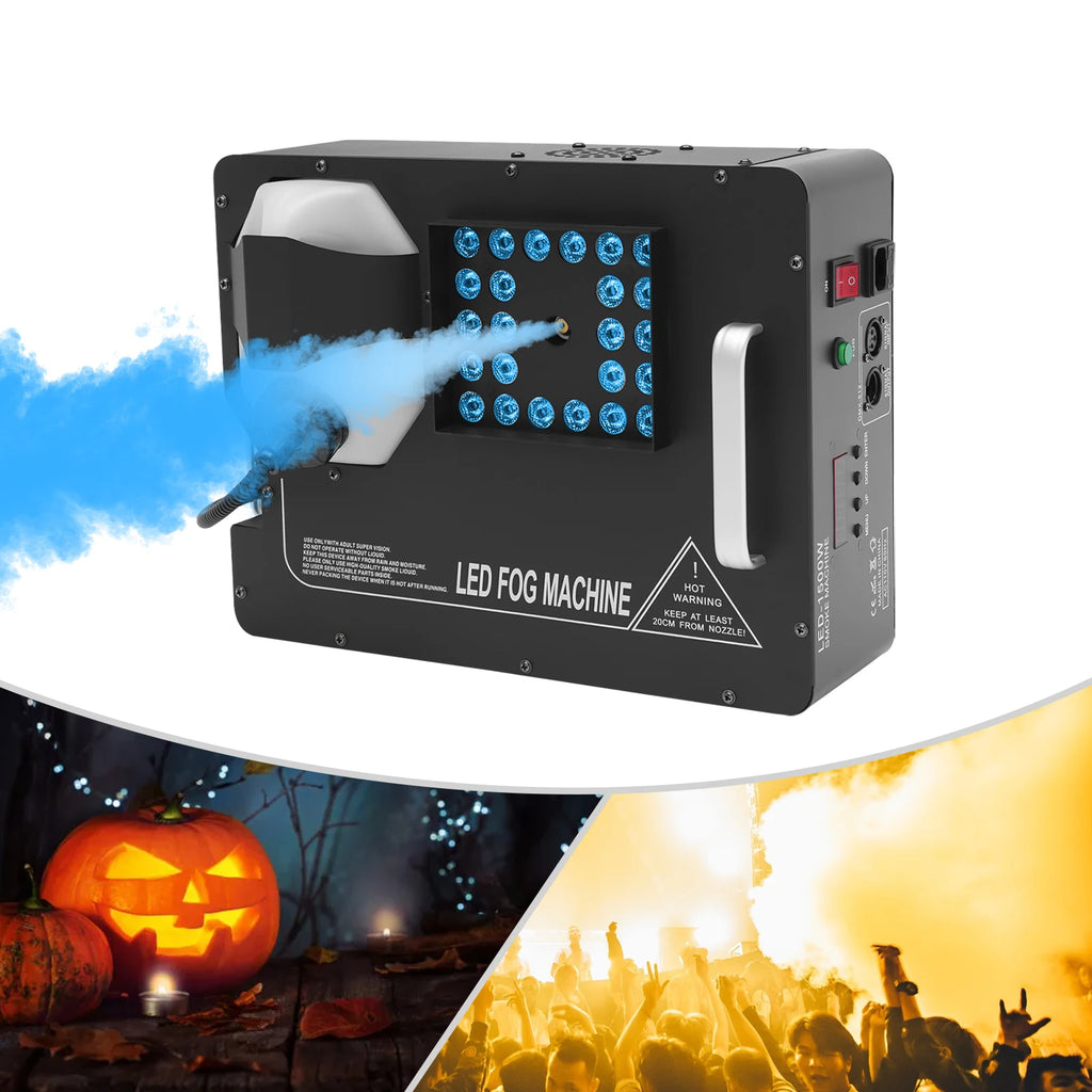 1500W Fog Smoke Machine Black 2L Tank with Wireless Remote Controller IP25 Atmosphere Maker 24 LED Beads with 7 Light Colors
