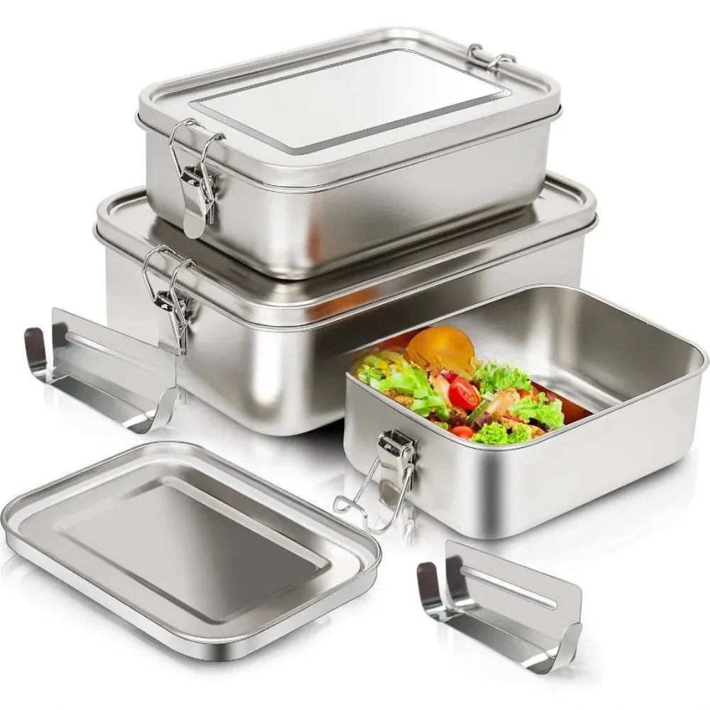 304 Stainless Steel Bento Box Metal Food Storage Container with Locking Clasp Suitable for Work and School 1200/2400ml Lunch Box