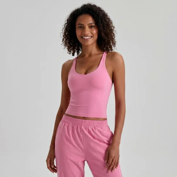 Longline Yoga Tank Top with Built in Bra Women Quick Dry Gym Camisole Workout Shirts Soft Slim Fit Sports Vest Athleisure