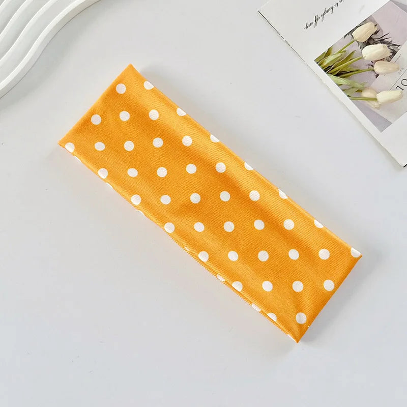 Hot Sale! Polka Dot Yoga Elastic Headband Fashionable Travel Vacation Makeup Headband Sports Fitness Sweat-absorbent Hairband