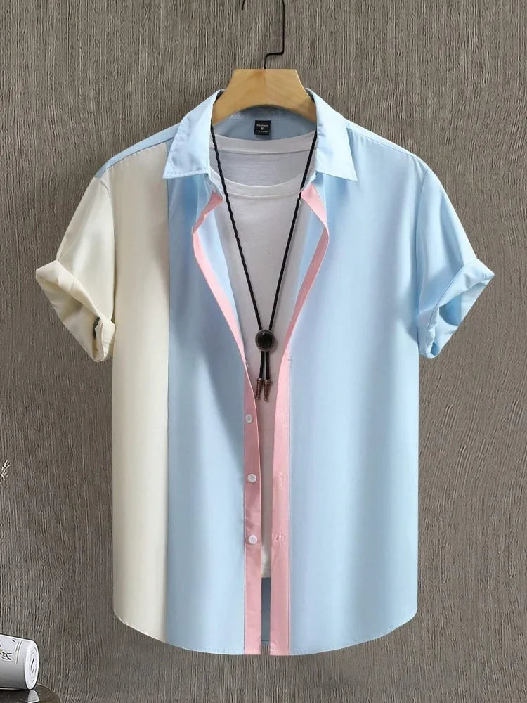 Men's Shirt Summer Clothing Gradient Design Graphic 3D Print Shirts Short Sleeve Tops Streetwear Loose Casual Hawaiian Shirts
