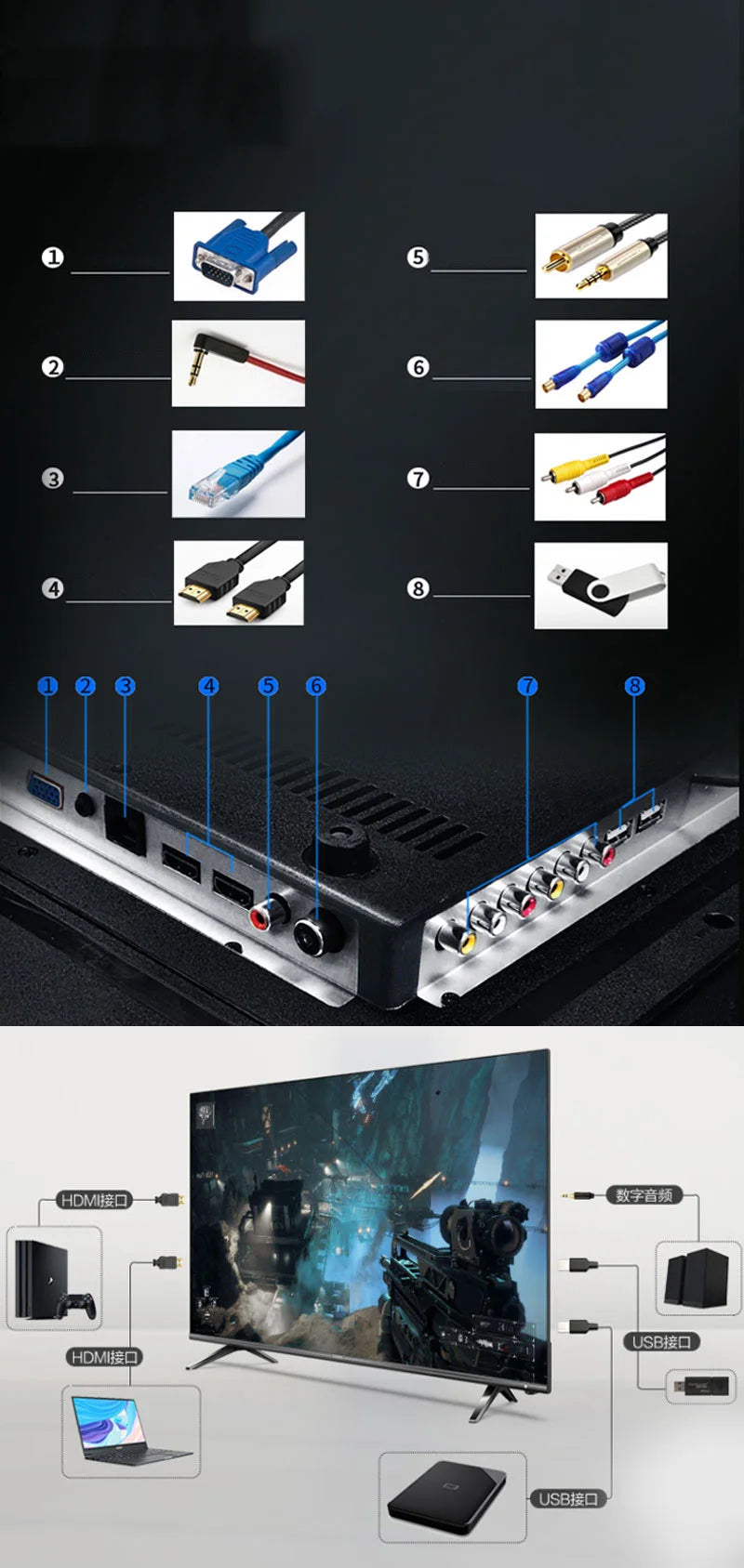 75-inch LCD TV Set 50/55/65/70 Network 80/43/4 6/32 Wireless HD 60-inch Television