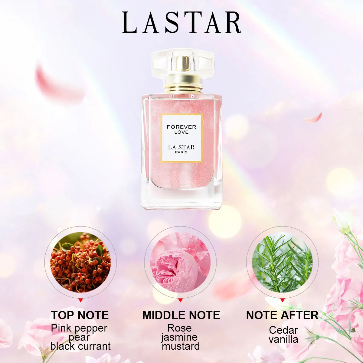 LASTAR Women's Long-lasting Perfume, Two Bottles Totaling 110ml/3.72fl oz, Rose & Jasmine Fragrance, Christmas/New Year Gifts