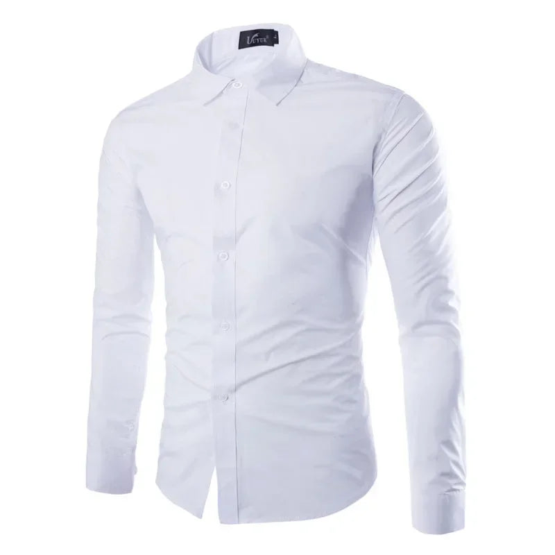 Mens Stripes Shirts Long Sleeved Slim White Social Shirts Casual Male Clothes Business Camisa Masculina Chemise Christmas Shirt