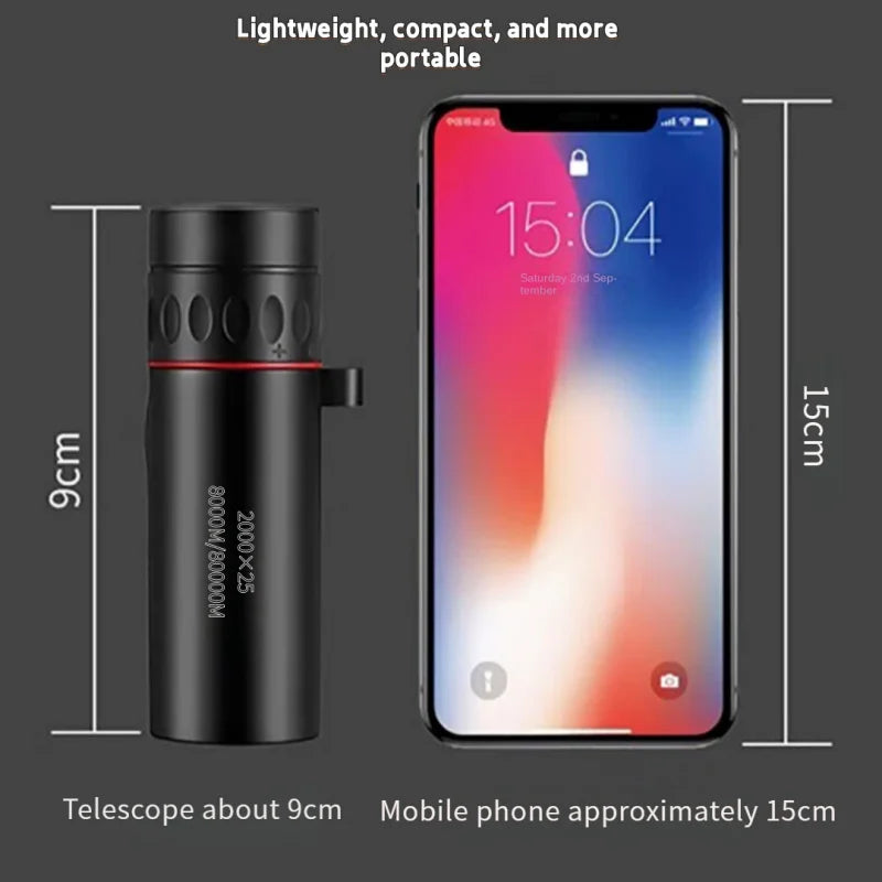 2000x25 HD Monocular Telescope Mini Portable with Phone Holder for Outdoor Camping Hunting Birdwatching