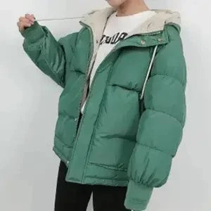 2024 Winter Korean Warm Female Puffer Coat Pocket Solid Parkas Padding Long Sleeve Thick New in Outerwears Hooded Women's Jacket