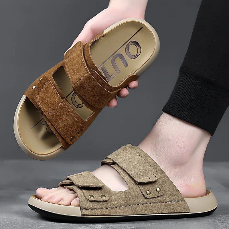 Summer Casual Mens Sandals Simple Solid Color Slippers Outdoor Wear Beach Slides Leisure Walking Shoes Versatile Male Flip-flops
